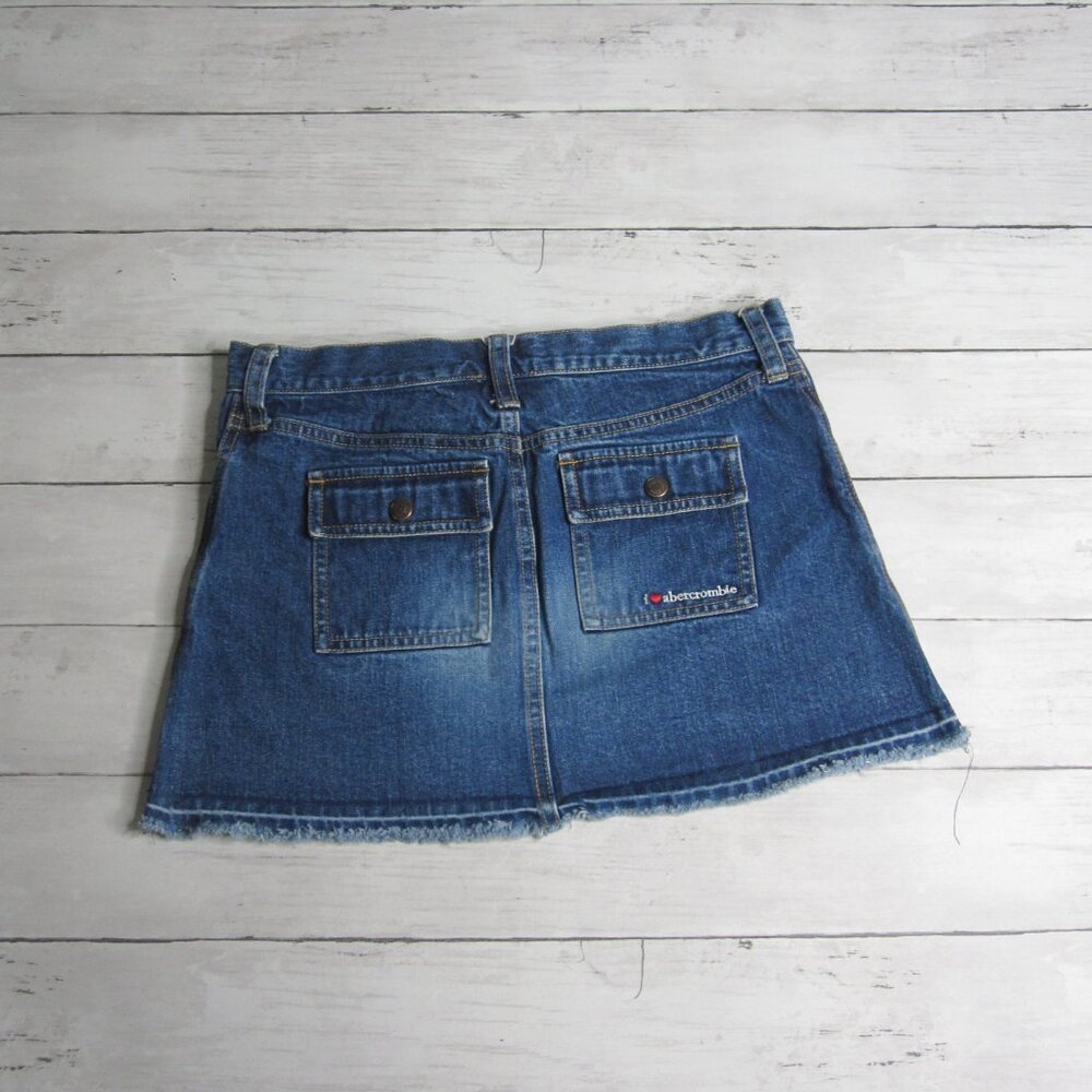 Vintage Abercrombie Denim Blue Jean Mini Skirt Girl Size 16 Utility Pockets Y2K - Picture 6 of 7